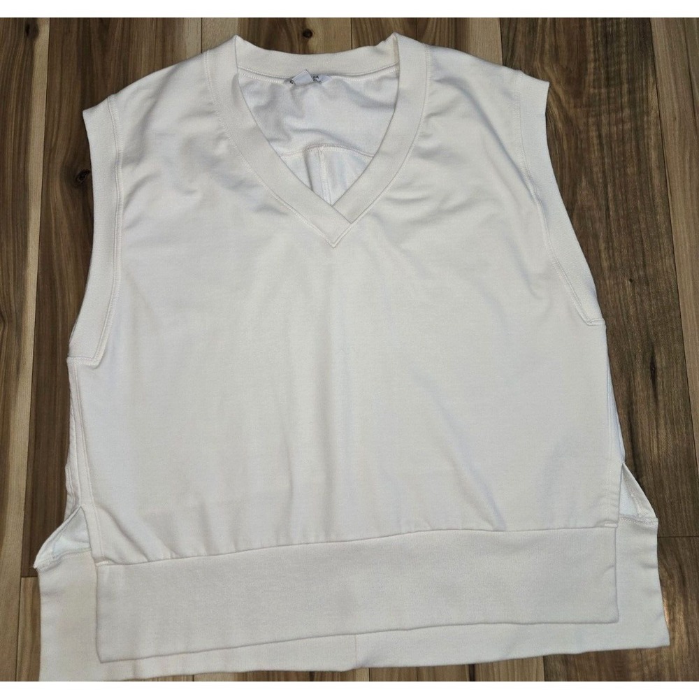 Athleta Retro Terry V Neck Sleeveless Sweatshirt Womens Off‎ White/Cream Size 1X